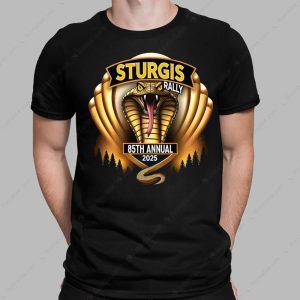 Sturgis Rally 85th Annual 2025 Cobra Snake Graphic T-Shirt with Bold Snake Emblem Design