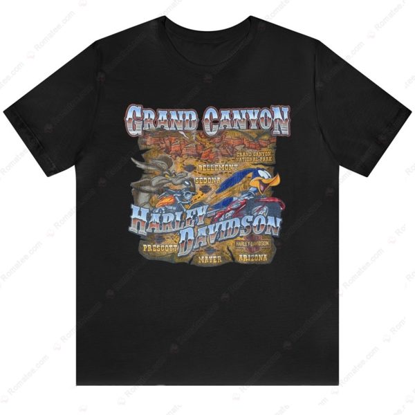 Vintage Harley Davidson Grand Canyon Looney Tunes Graphic Tee Shirt Art Design