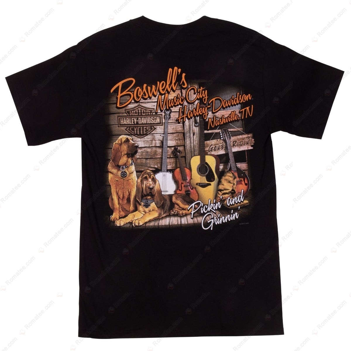 Boswell's Music City Harley-Davidson Dog and Guitar Vintage Art Tee Boswell's Music City Harley-Davidson Dog and Guitar Vintage Art Tee