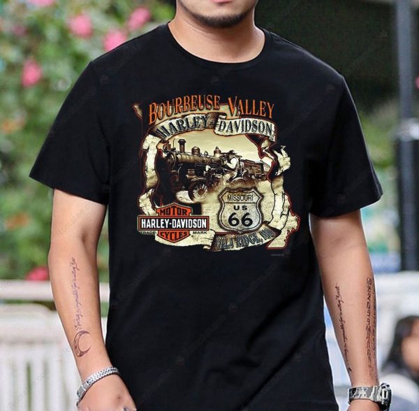 Bourbeuse Valley Harley-Davidson Vintage Motorcycle Graphic Tee Shirt Missouri Route 66 Design