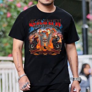 Cajun Harley-Davidson Crawfish Festival Biker T-Shirt with Flames and Louisiana Art