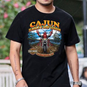 Cajun Harley-Davidson Motorcycle Art T-Shirt with Louisiana Theme and Bold Graphics