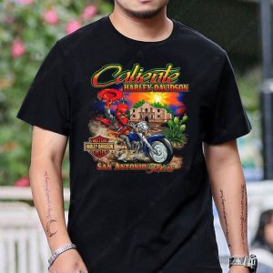 Caliente Harley-Davidson San Antonio T-Shirt with Vintage Motorcycle and Southwestern Art
