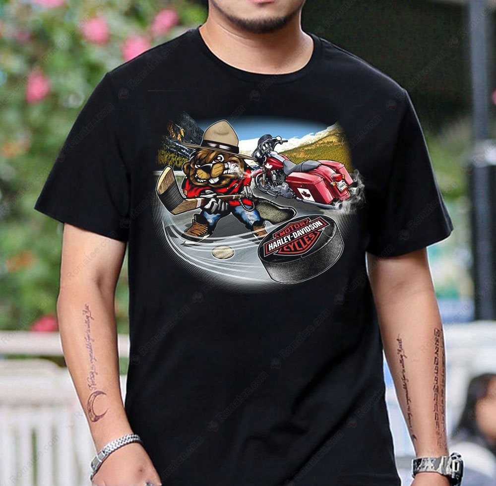 Canadian Beaver Mountie Hockey Harley-Davidson Graphic Tee Canadian Beaver Mountie Hockey Harley-Davidson Graphic Tee