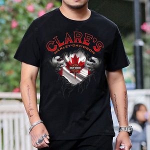 Clare’s Harley-Davidson Canadian Flag Ripped Tee with Hands Breaking Through Design