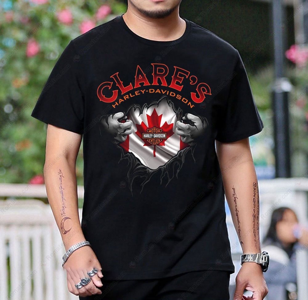 Clare's Harley-Davidson Canadian Flag Ripped Tee with Hands Breaking Through Design Clare's Harley-Davidson Canadian Flag Ripped Tee with Hands Breaking Through Design