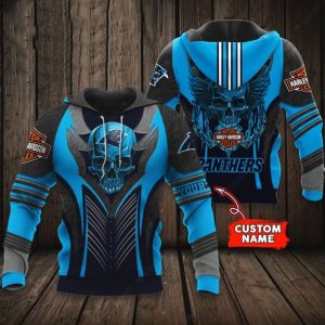 Custom Carolina Panthers Harley Davidson Skull 3D Hoodie with Personalized Name Design