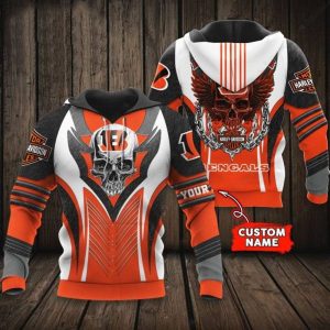 Custom Cincinnati Bengals Harley Davidson 3D Skull Hoodie with Bold Graphics and Team Colors