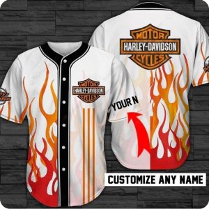 Custom Harley-Davidson Flames Baseball Jersey with Personalized Name Option