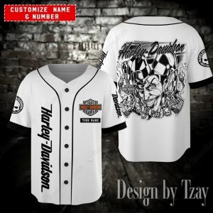 Custom Harley-Davidson Jester Speed Baseball Jersey with Bold Graphic Art and Unique Design