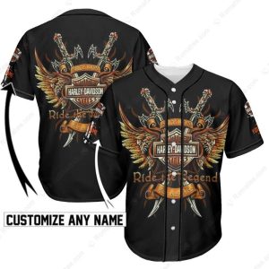 Custom Harley-Davidson Winged Swords Ride the Legend Baseball Jersey with Vintage Graphics