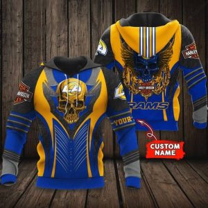 Custom Los Angeles Rams Harley Davidson Skull 3D Hoodie with Bold Graphics and Team Colors