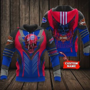 Custom Name Buffalo Bills Harley Davidson Skull 3D Hoodie with Bold Graphics and Team Colors