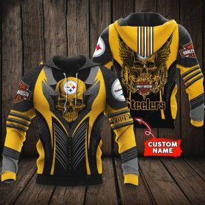 Custom Name Pittsburgh Steelers Skull Harley Davidson 3D Hoodie with Wings Design