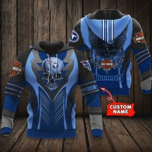 Custom Name Tennessee Titans Harley Davidson 3D Skull Hoodie with Wings and Stripes Design