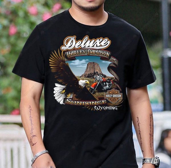 Deluxe Harley-Davidson Sundance Wyoming Eagle Motorcycle T-Shirt with Eagle and Mountain Design