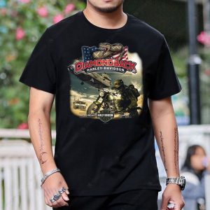 Diamondback Harley-Davidson Military Tribute Graphic T-Shirt with American Flag Design