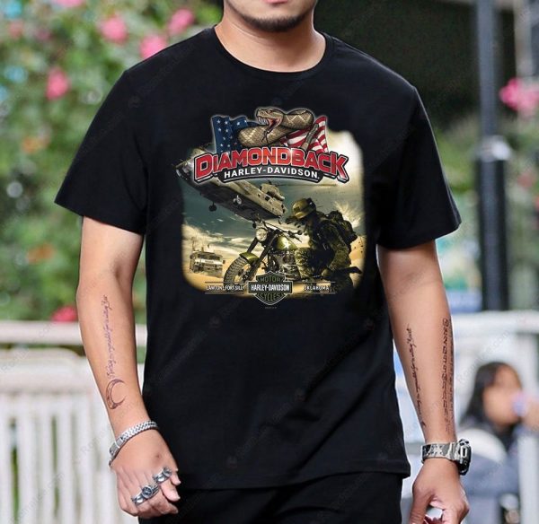 Diamondback Harley-Davidson Military Tribute Graphic T-Shirt with American Flag Design