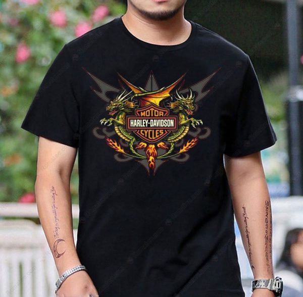 Dragon Emblem Harley-Davidson Motorcycle Tee with Fierce Art and Vintage Flair