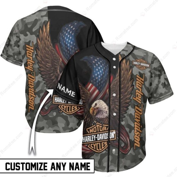 Eagle Flag Harley-Davidson Custom Camouflage Baseball Jersey with American Eagle Design