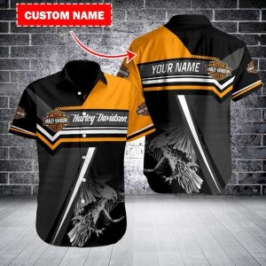 Eagle Graphic Custom Harley-Davidson Hawaiian Shirt with Bold Black and Orange Design