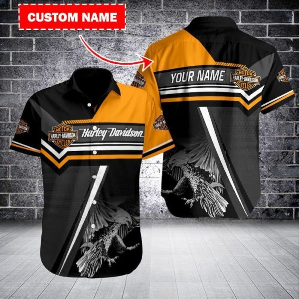 Eagle Graphic Custom Harley-Davidson Hawaiian Shirt with Bold Black and Orange Design