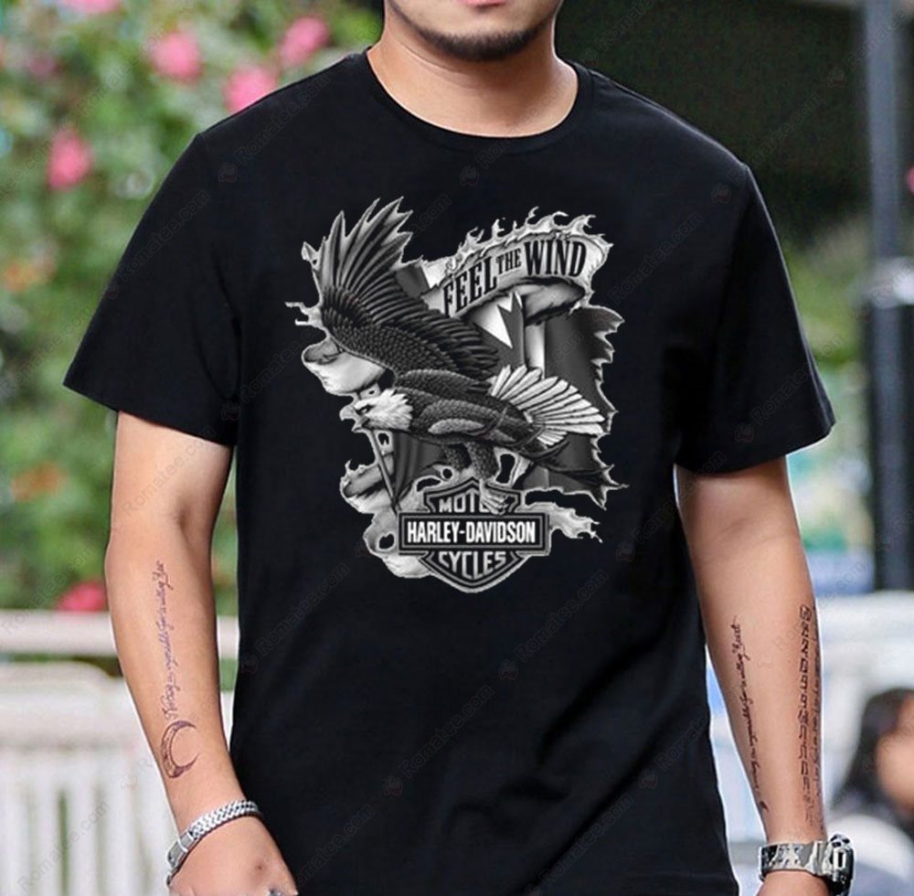 Eagle Harley-Davidson Feel the Fire Graphic Tee with Bold Eagle Art and Motorcycle Theme Eagle Harley-Davidson Feel the Fire Graphic Tee with Bold Eagle Art and Motorcycle Theme