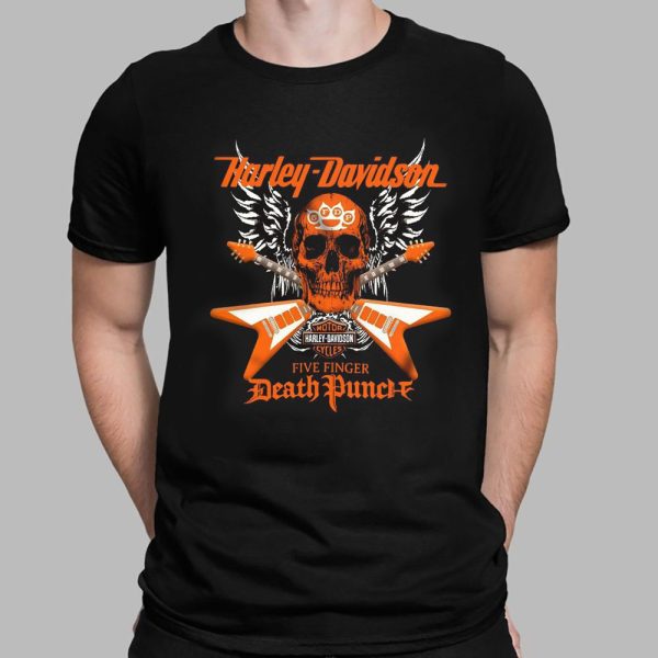 Five Finger Death Punch Harley-Davidson Skull Wings Electric Guitar T-Shirt