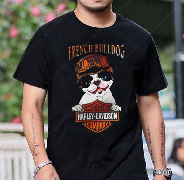 French Bulldog Motorcycle Graphic Tee – Harley-Davidson Vintage Dog Art Design