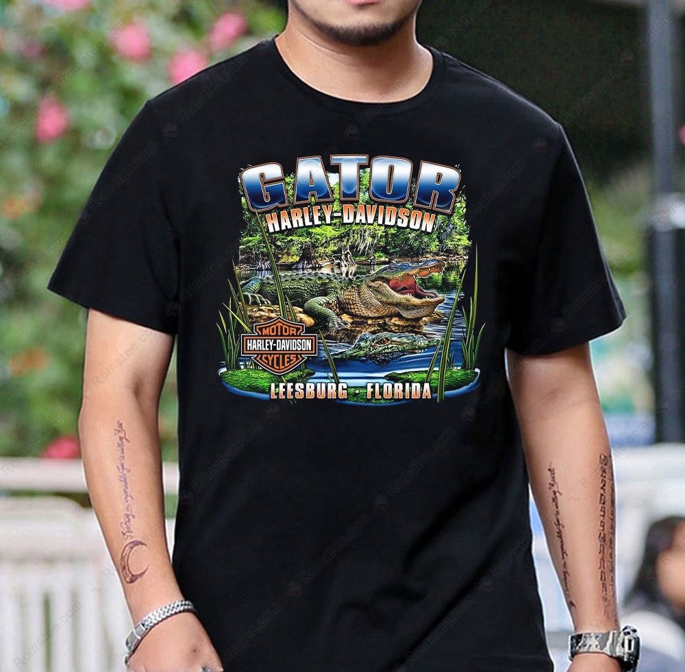 Gator Harley-Davidson Florida Graphic Tee with Alligator and Nature Scene Gator Harley-Davidson Florida Graphic Tee with Alligator and Nature Scene