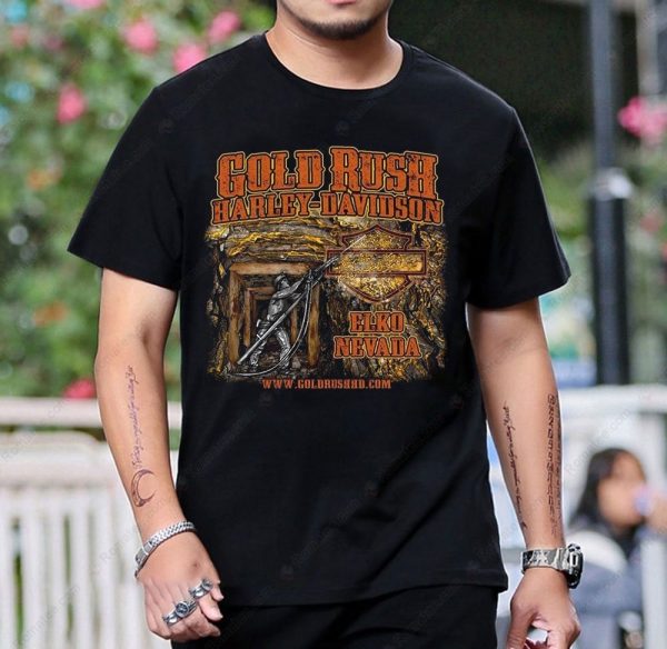 Gold Rush Harley-Davidson Elko Nevada Miner Graphic T-Shirt with Vintage Artwork
