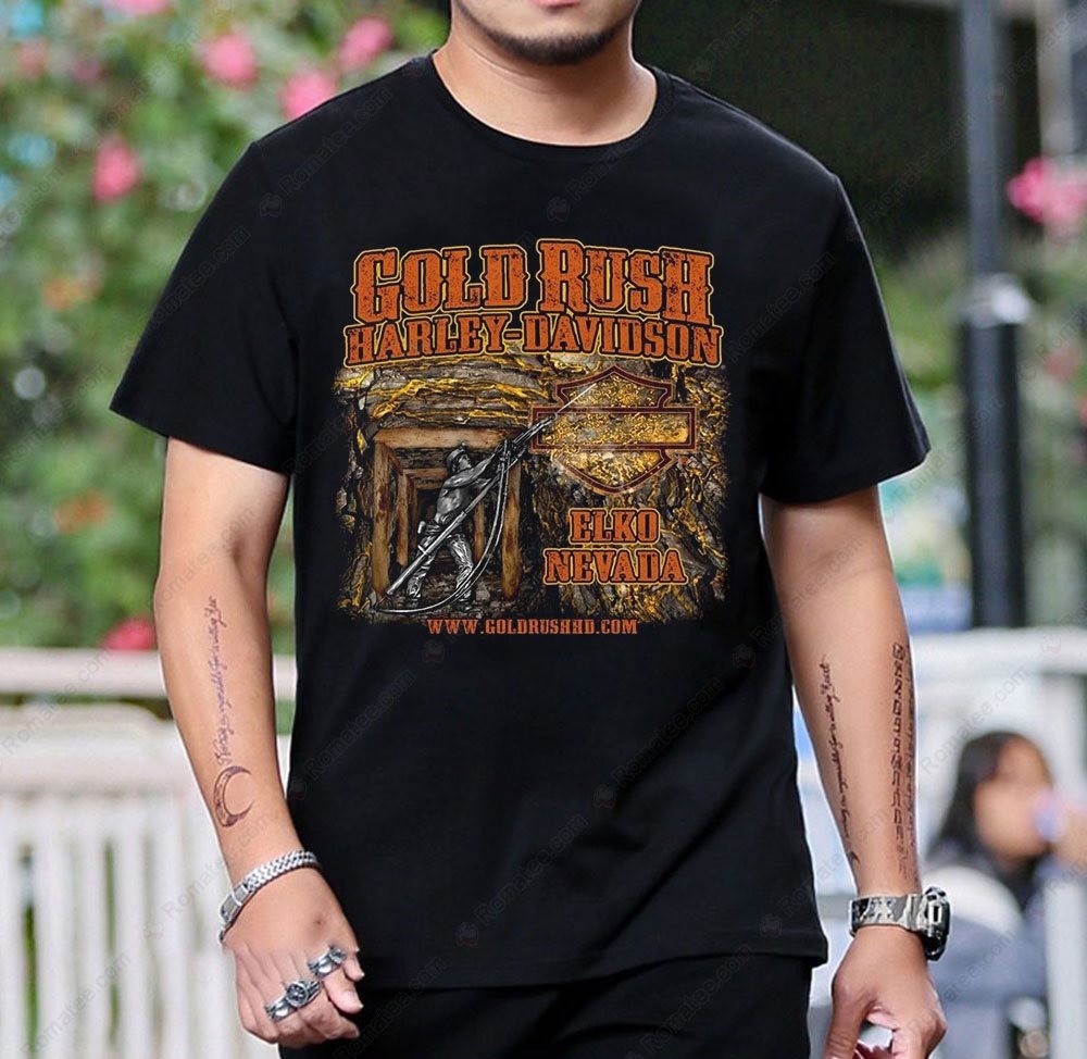 Gold Rush Harley-Davidson Elko Nevada Miner Graphic T-Shirt with Vintage Artwork Gold Rush Harley-Davidson Elko Nevada Miner Graphic T-Shirt with Vintage Artwork