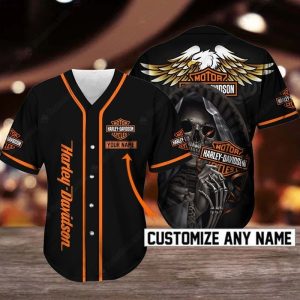 Grim Reaper Eagle Harley-Davidson Custom Baseball Jersey with Bold Artwork and Unique Design