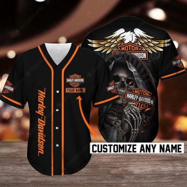 Grim Reaper Eagle Harley-Davidson Custom Baseball Jersey with Bold Artwork and Unique Design