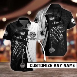 Grim Reaper Harley-Davidson Custom Shirt with Skeleton Art and Personalized Name Option