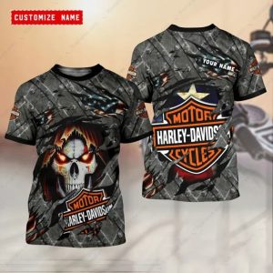 Grim Reaper Skull Harley-Davidson Motorcycle Custom Shirt Art Design Flag Theme