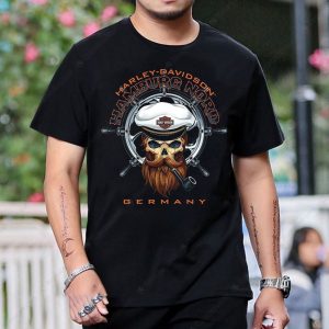 Hamburg Nord Harley-Davidson Sailor Skull Graphic Tee with Vintage Motorcycle Design