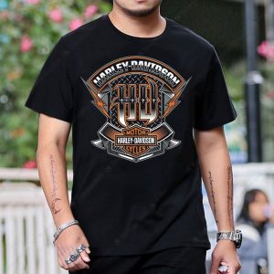 Harley-Davidson 120 Winged Design Graphic Biker T-Shirt with Bold Logo and Electric Art
