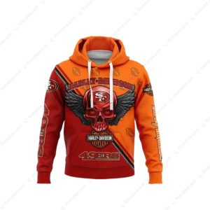 Harley-Davidson 49ers Skull Wing Hoodie with Bold Graphic Art and Team Spirit Design
