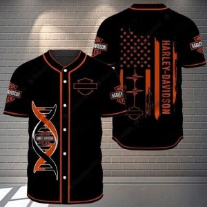 Harley-Davidson American Flag DNA Baseball Jersey with Distressed Graphics and Logo Design