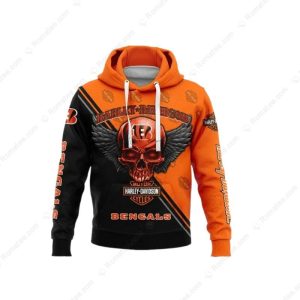 Harley-Davidson Bengals Skull Wing Hoodie with Bold Graphic Art and Distinctive Team Colors