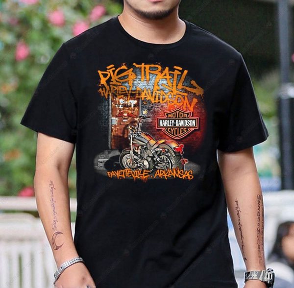 Harley-Davidson Big Trail Motorcycle Graphic Tee with Fayetteville, Arkansas Artwork