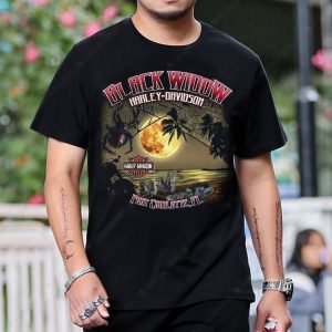 Harley-Davidson Black Widow Spider Florida Sunset Motorcycle Shirt with Tropical Design