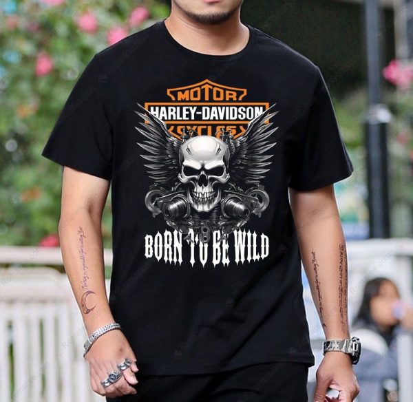 Harley-Davidson Born To Be Wild Skull Wings Graphic Tee for Bikers