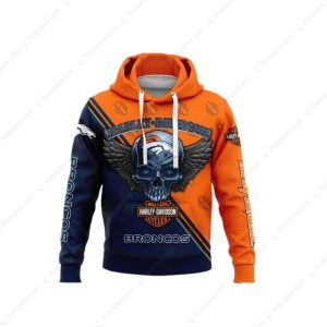Harley-Davidson Broncos Skull Wing Hoodie with Bold Graphic Art and Vibrant Colors