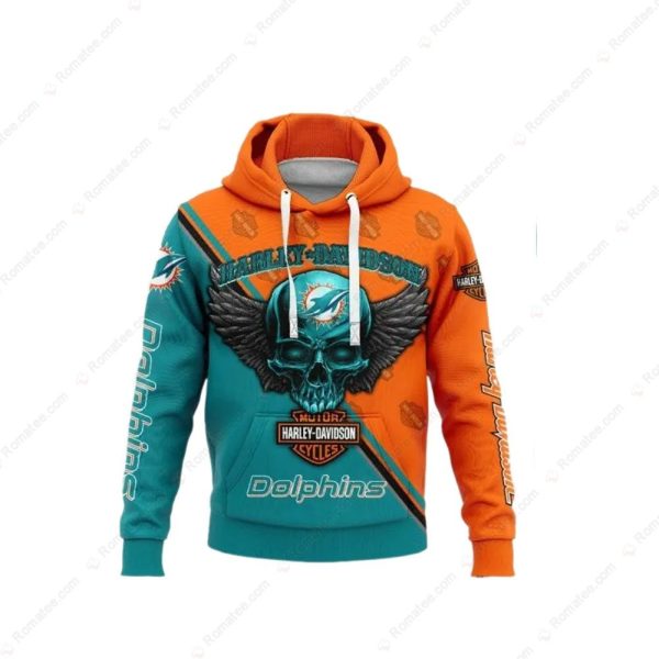 Harley-Davidson Dolphins Skull Wing Hoodie with Vintage Graphic Art and Bold Team Colors