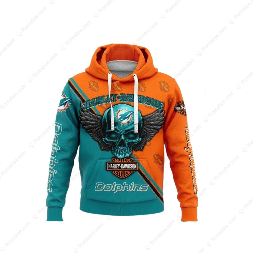 Harley-Davidson Dolphins Skull Wing Hoodie with Vintage Graphic Art and Bold Team Colors