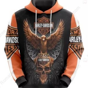 Harley-Davidson Eagle Skull Graphic Hoodie with Bold Eagle and Skull Artwork