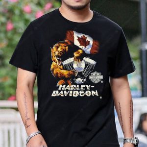 Harley-Davidson Grizzly Bear Canada V-Twin Motorcycle T-Shirt with Canadian Flag Art