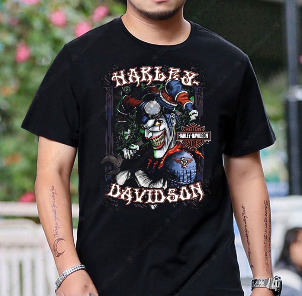 Harley-Davidson Joker Graphic Tee with Vintage Motorcycle Art and Bold Colors Harley-Davidson Joker Graphic Tee with Vintage Motorcycle Art and Bold Colors